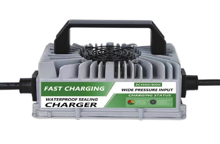 Supplier catalogue view of a charger from the LZT600W and LZT800W presentation with a handle and top-mounted fan